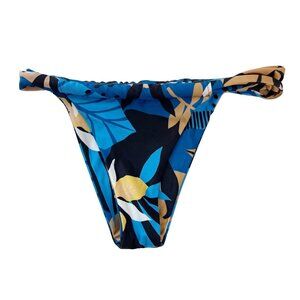 Stone Fox Swim Blue & Black Tropical Leaf Print Bikini Bottoms - Size Small